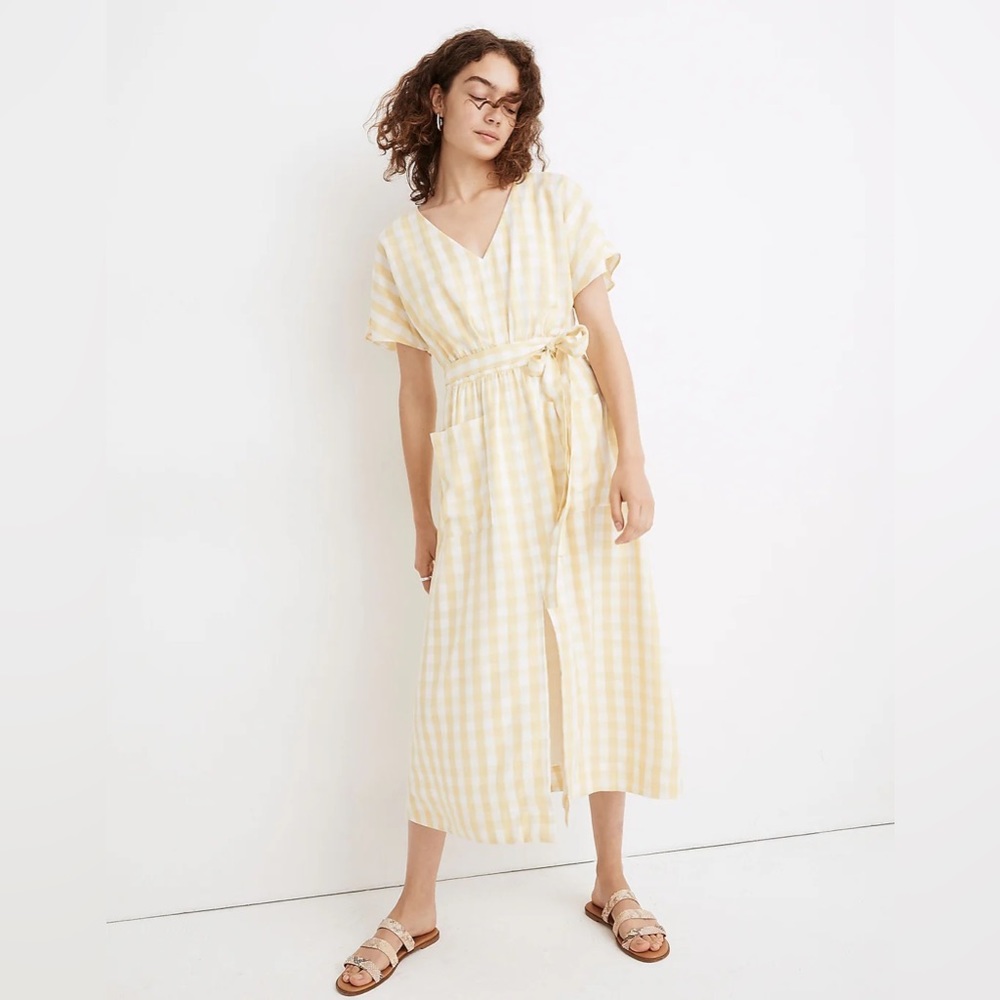 Madewell NWT! Dolman-Sleeve Tie-Waist Midi Dress‎ in Gingham Check